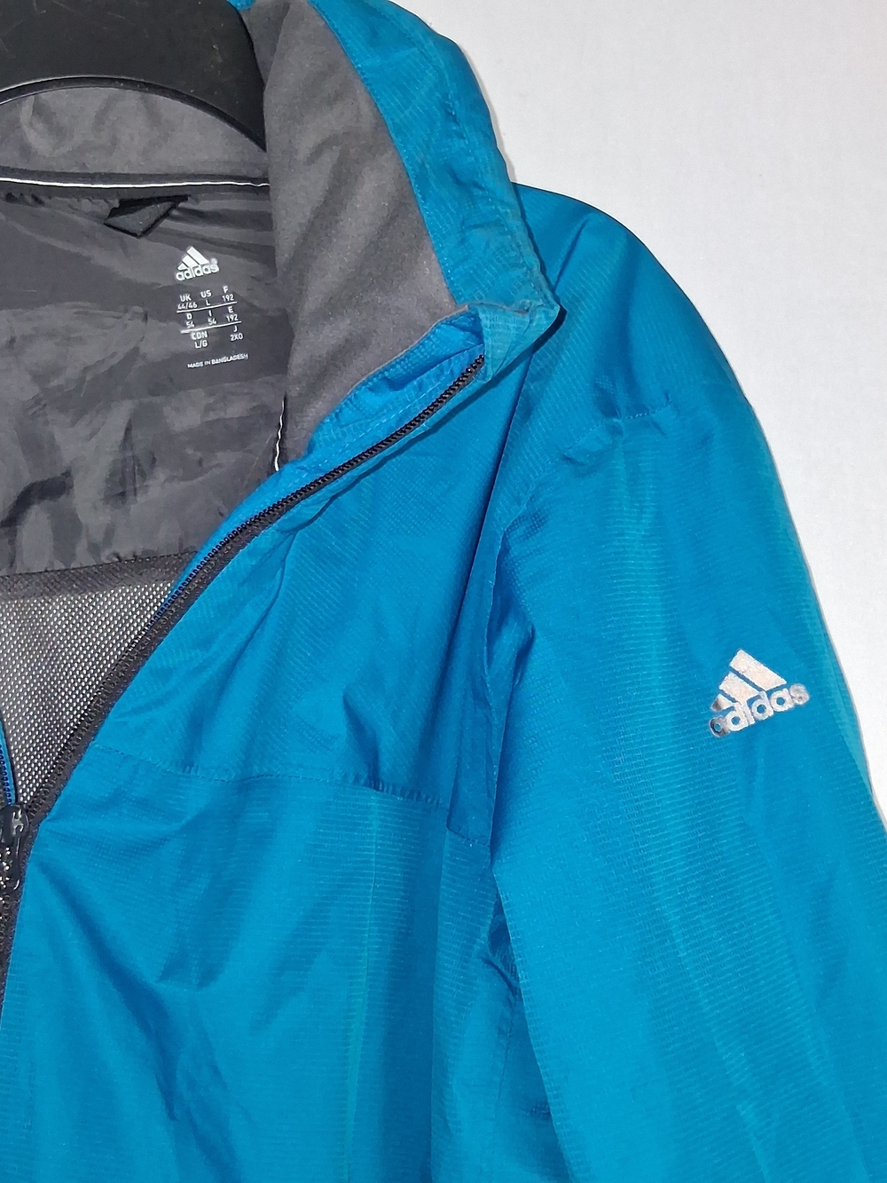 adidas Blue Hooded Raincoat with Sleeve Logo